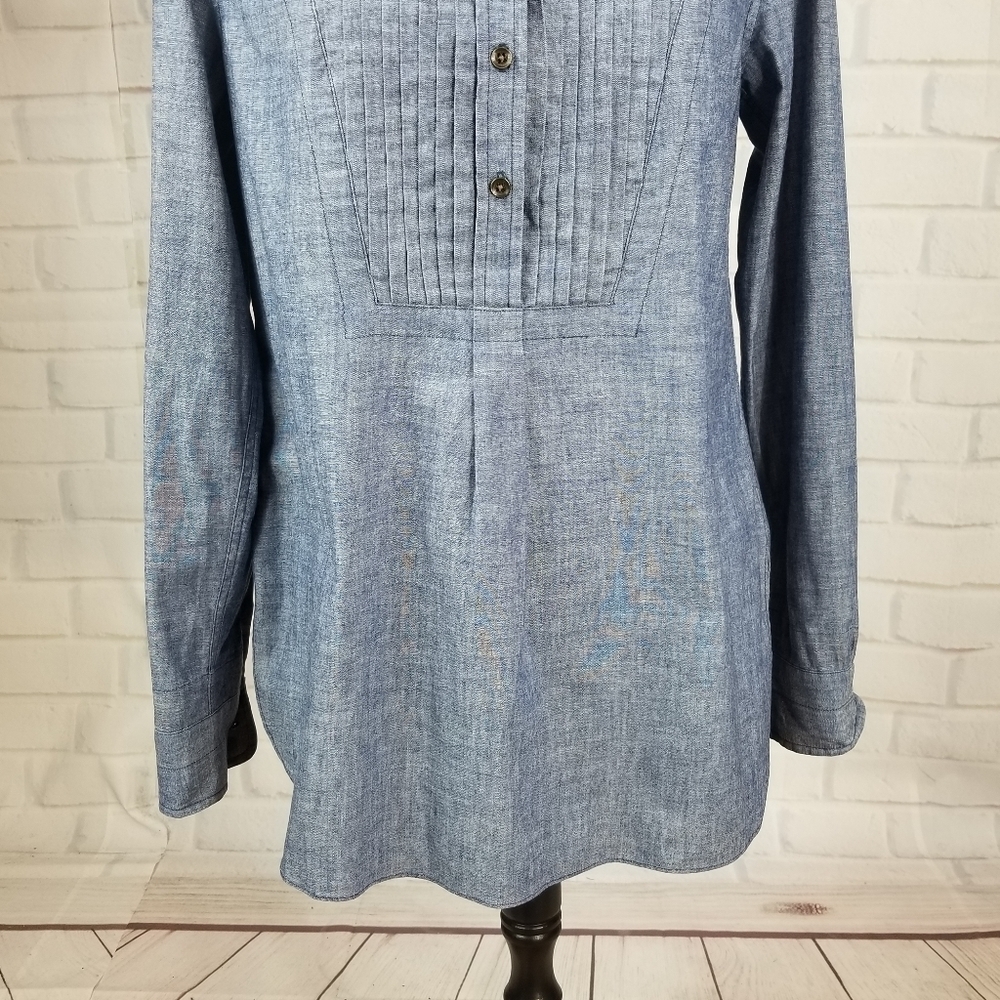 Fossil 1/2 Button Front Chambray Size S Shirt - image 5